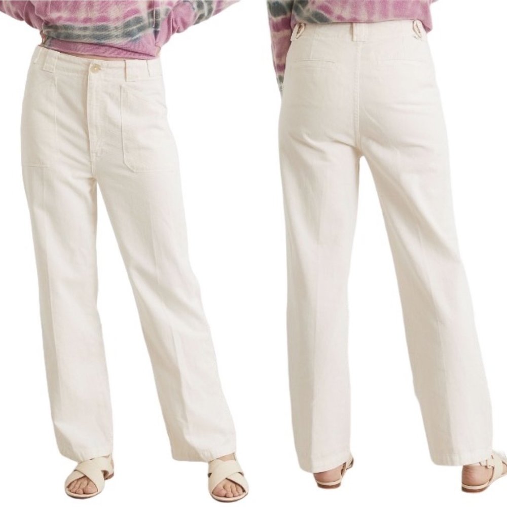 Mother The Elbow Grease Flood Wide Leg Jeans in Ivory Natural Women's Size 26
